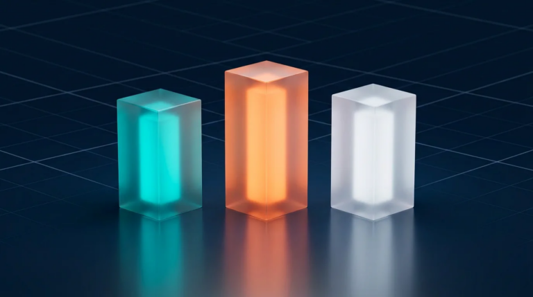 Three glowing pillars representing logistics provider comparison