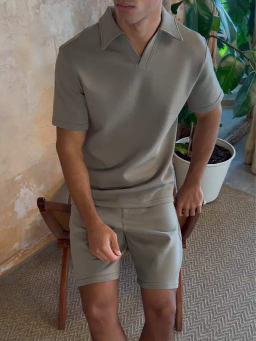 Men’s Jersey Open-Collar Top detail