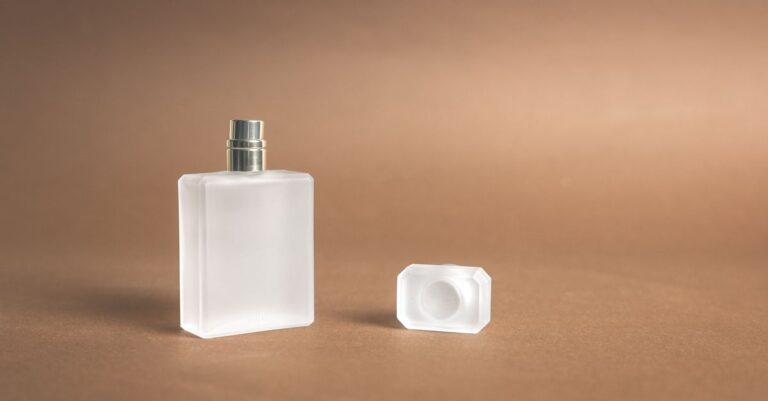 Unbranded glass perfume bottle representing cosmetics and beauty products